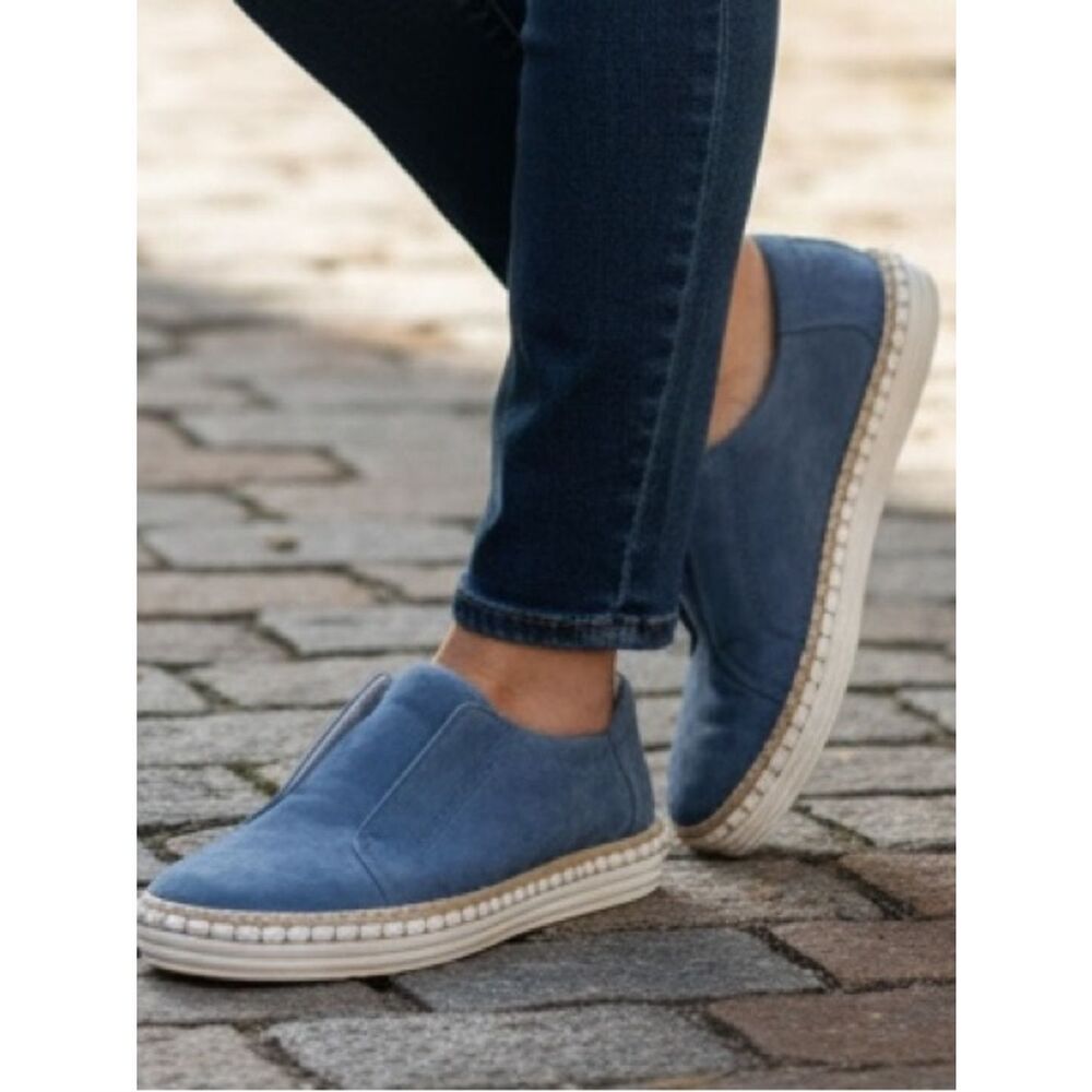 J/SLIDES Suede Slip-On Mules in Dusty Blue